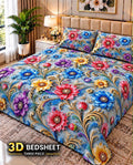 03 - 3D King Size Bedsheet with 2 Pillow Covers - Cotton Sattan