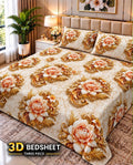 02 - 3D King Size Bedsheet with 2 Pillow Covers - Cotton Sattan