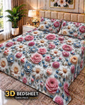 04 - 3D King Size Bedsheet with 2 Pillow Covers - Cotton Sattan