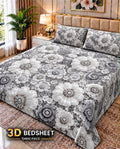 09 -  3D King Size Bedsheet with 2 Pillow Covers - Cotton Sattan