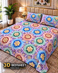 07 -  3D King Size Bedsheet with 2 Pillow Covers - Cotton Sattan