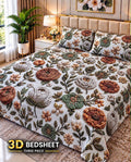 08 -  3D King Size Bedsheet with 2 Pillow Covers - Cotton Sattan