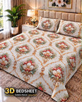 18 - 3D King Size Bedsheet with 2 Pillow Covers - Cotton Sattan