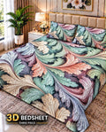 17 - 3D King Size Bedsheet with 2 Pillow Covers - Cotton Sattan