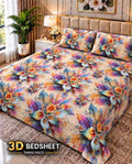 19 - 3D King Size Bedsheet with 2 Pillow Covers - Cotton Sattan